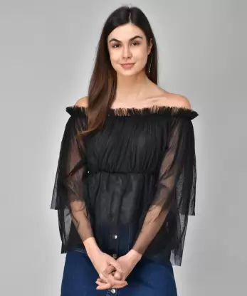 Casual Regular Sleeves Printed Women Black Top