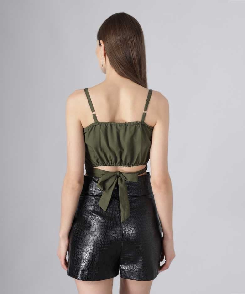 Casual Sleeveless Solid Women Green Top