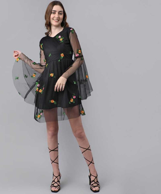 TANDUL  Women Fit and Flare Black Dress