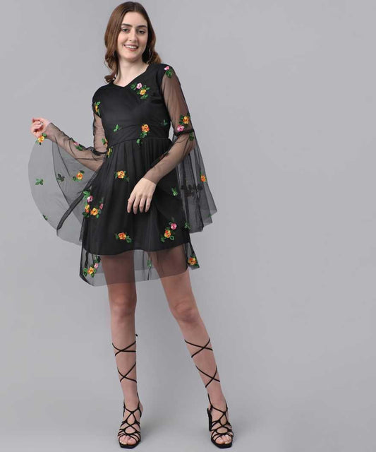 Women Fit and Flare Black Dress