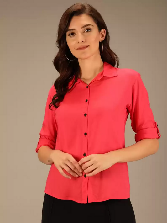 Stacked Flame Women Regular Fit Solid Spread Collar Casual Shirt