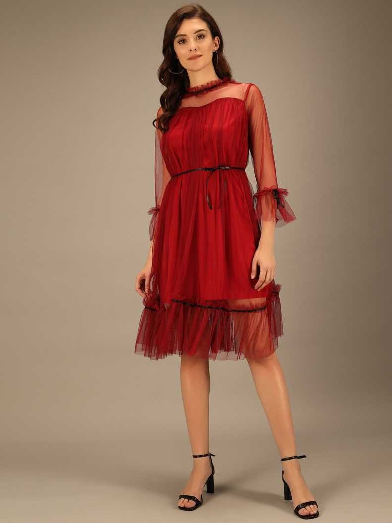 Women A-line Maroon Dress