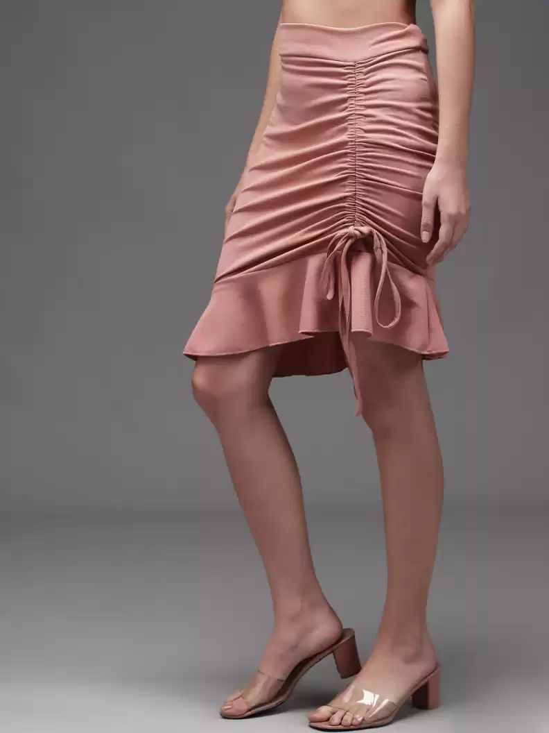 Stacked Flame Women Solid Asymmetric Pink Skirt