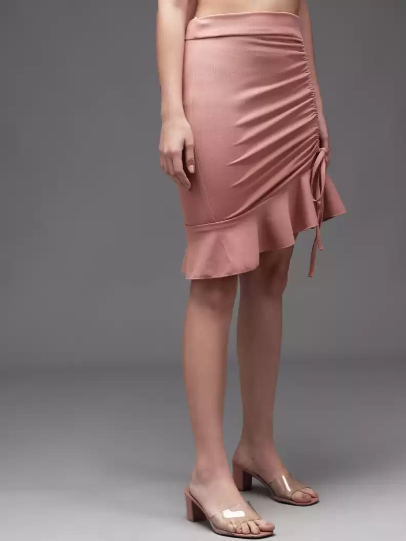 Stacked Flame Women Solid Asymmetric Pink Skirt
