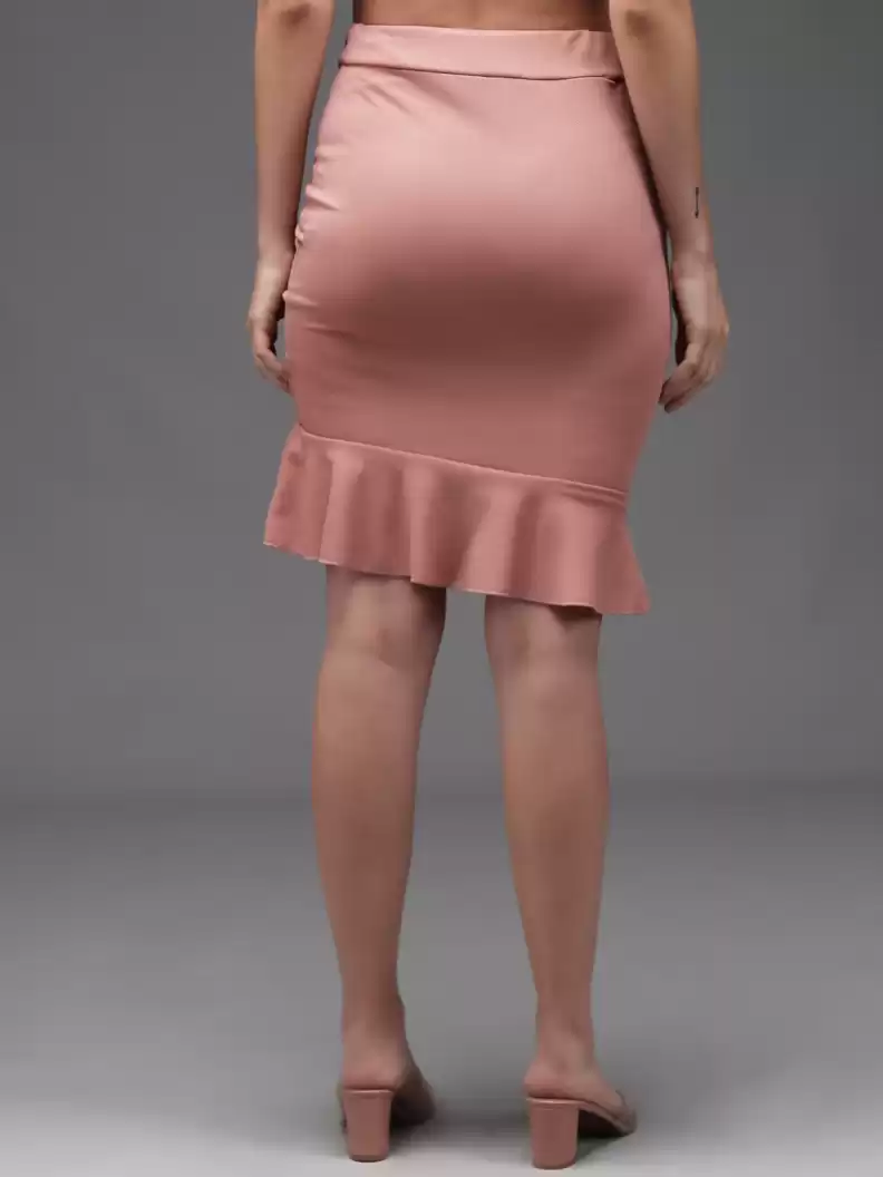 Stacked Flame Women Solid Asymmetric Pink Skirt