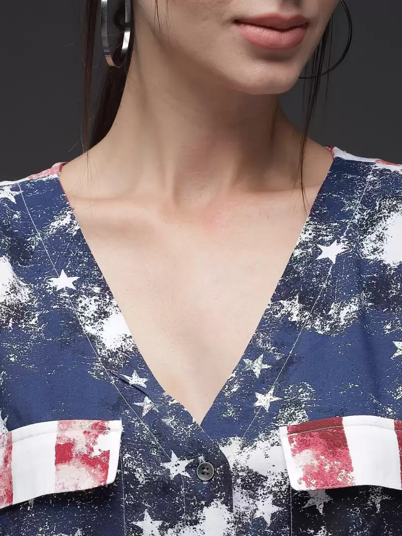 Stacked Flame Women Regular Fit Printed Button Down Collar Formal Shirt