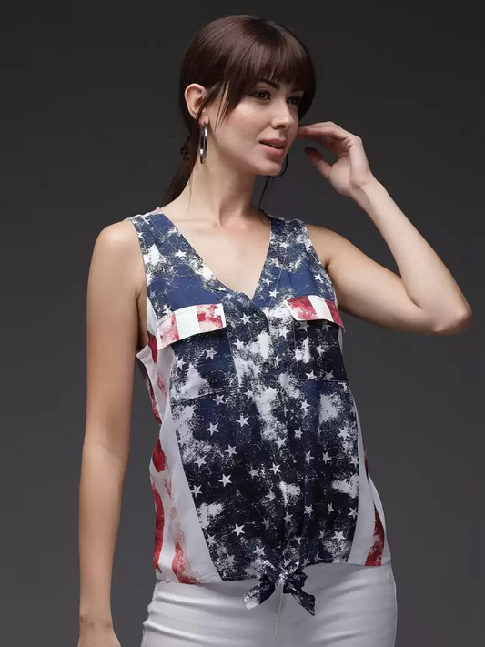 Stacked Flame Women Regular Fit Printed Button Down Collar Formal Shirt