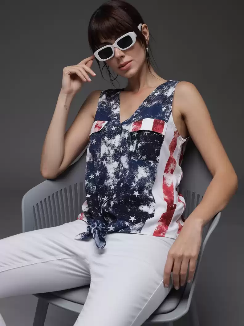 Stacked Flame Women Regular Fit Printed Button Down Collar Formal Shirt