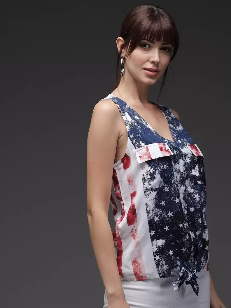 Stacked Flame Women Regular Fit Printed Button Down Collar Formal Shirt