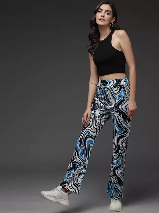 Stacked Flame Regular Fit Women Multicolor Lycra Blend Trousers