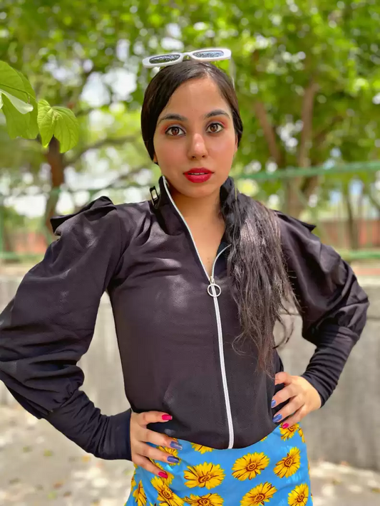 TANDUL  Casual Puff Sleeves Solid Women Black Top