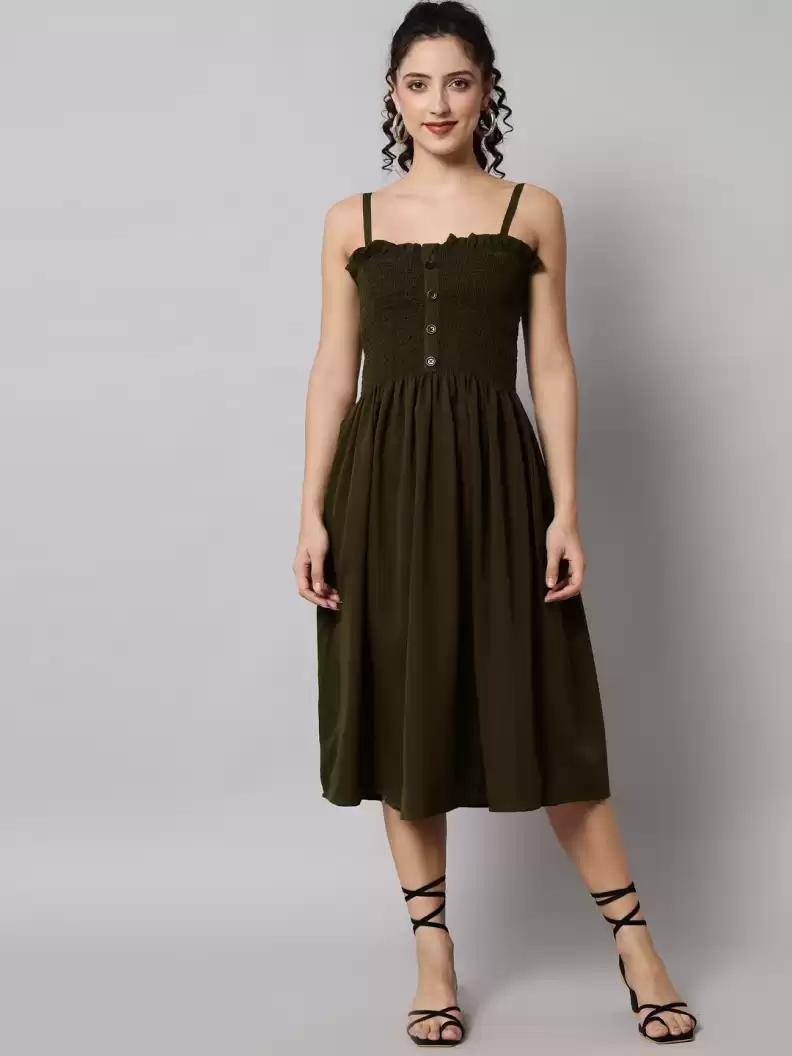 TANDUL  Women Fit and Flare Green Dress