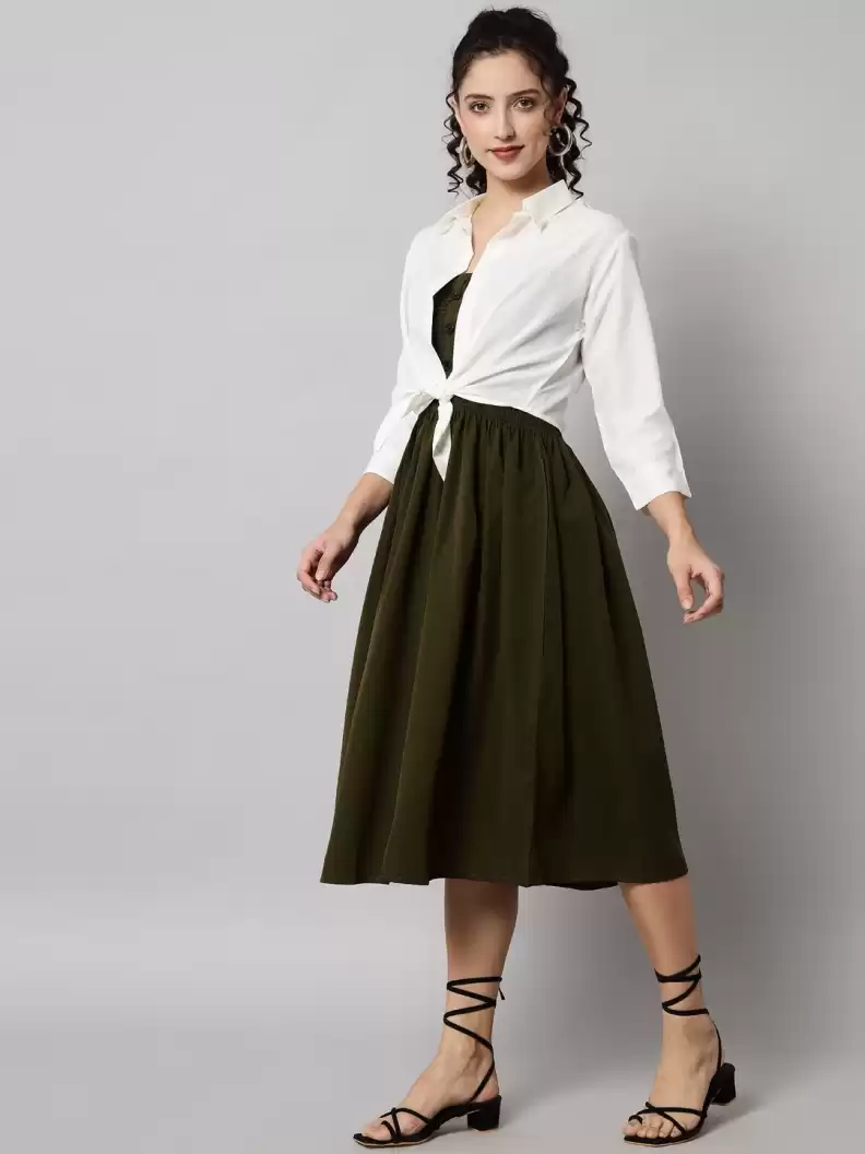 TANDUL  Women Fit and Flare Green Dress