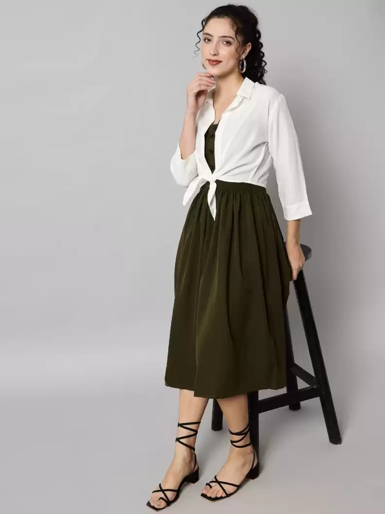 TANDUL  Women Fit and Flare Green Dress