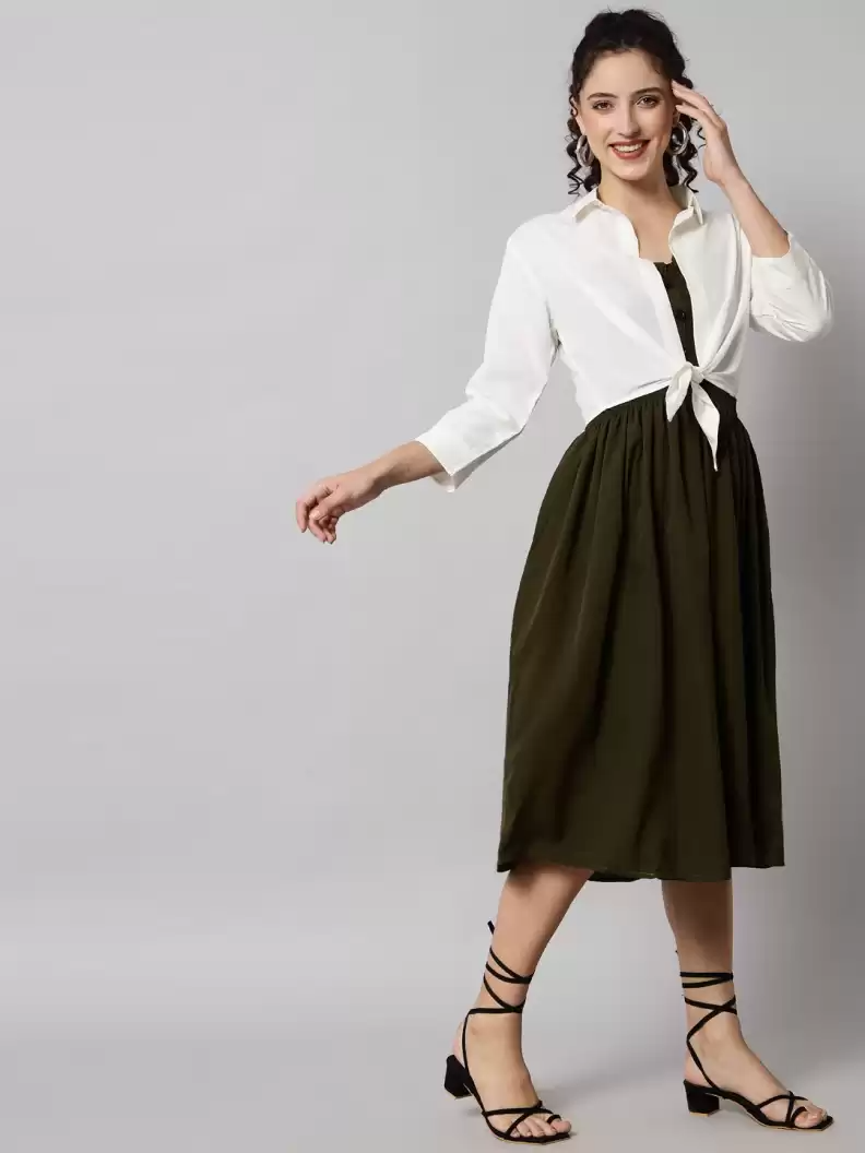 TANDUL  Women Fit and Flare Green Dress