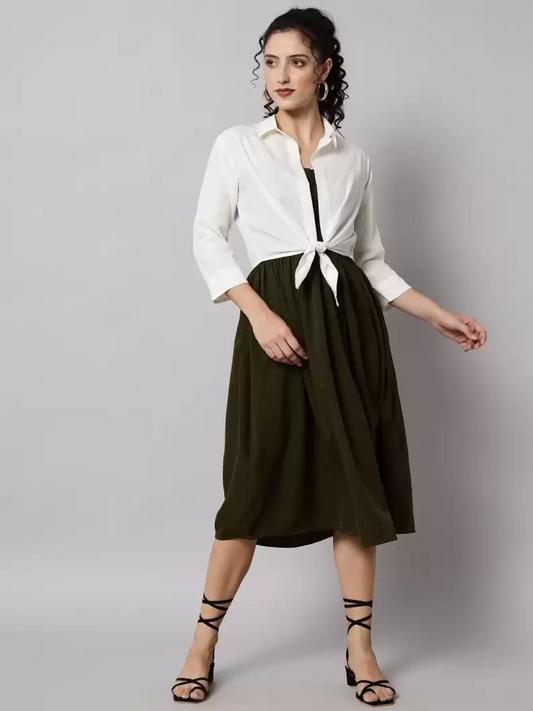 TANDUL  Women Fit and Flare Green Dress