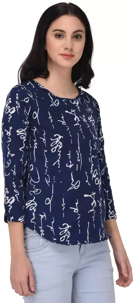 TANDUL  Casual Regular Sleeves Printed Women Blue Top