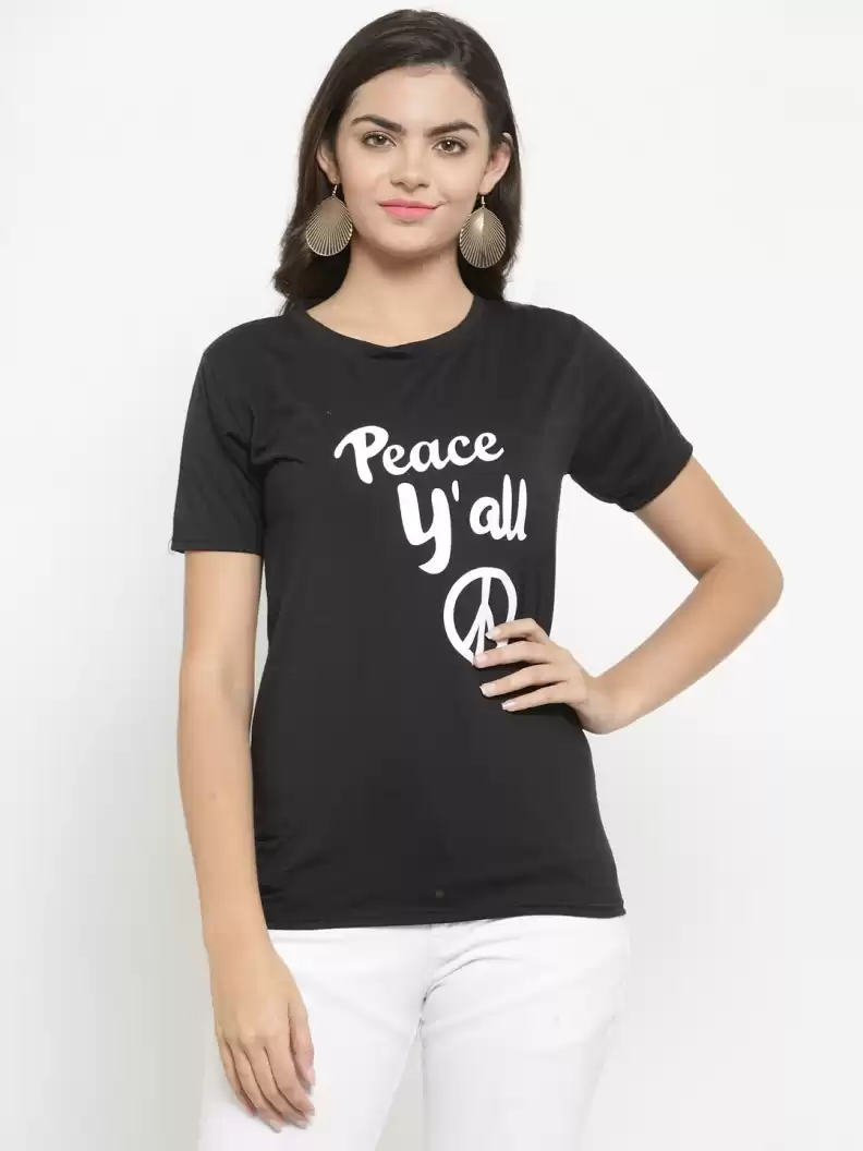 Stacked Flame Graphic Print Women Round Neck Black T-Shirt