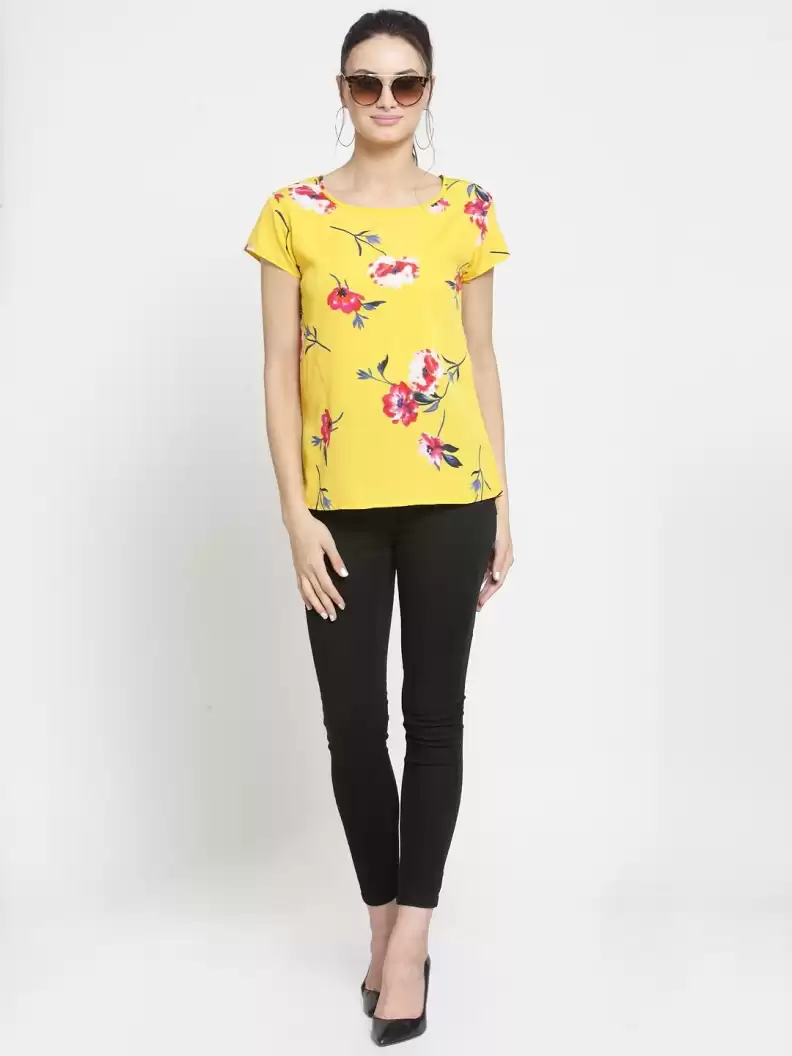 TANDUL  Casual Regular Sleeves Printed Women Yellow Top