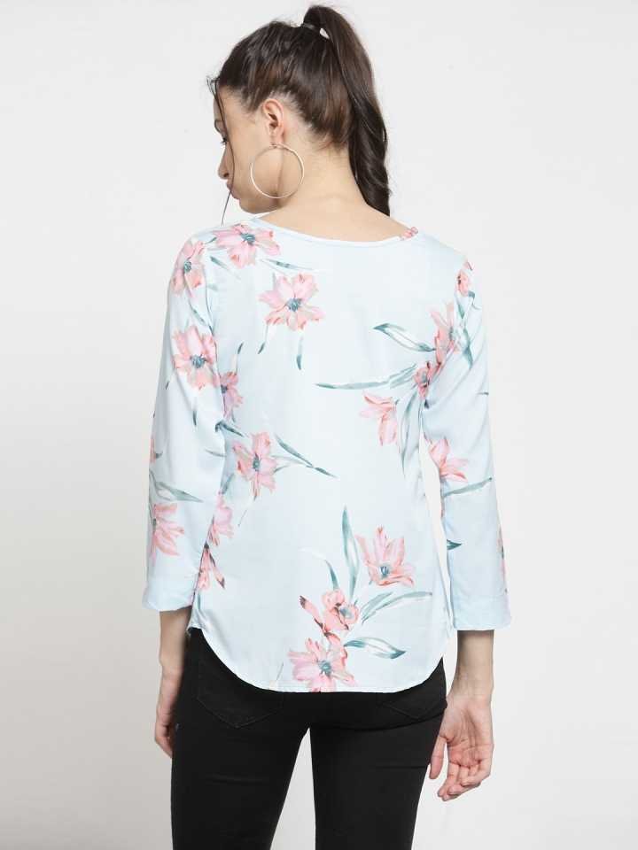 TANDUL  Casual Regular Sleeves Floral Print Women Light Blue, Pink Top