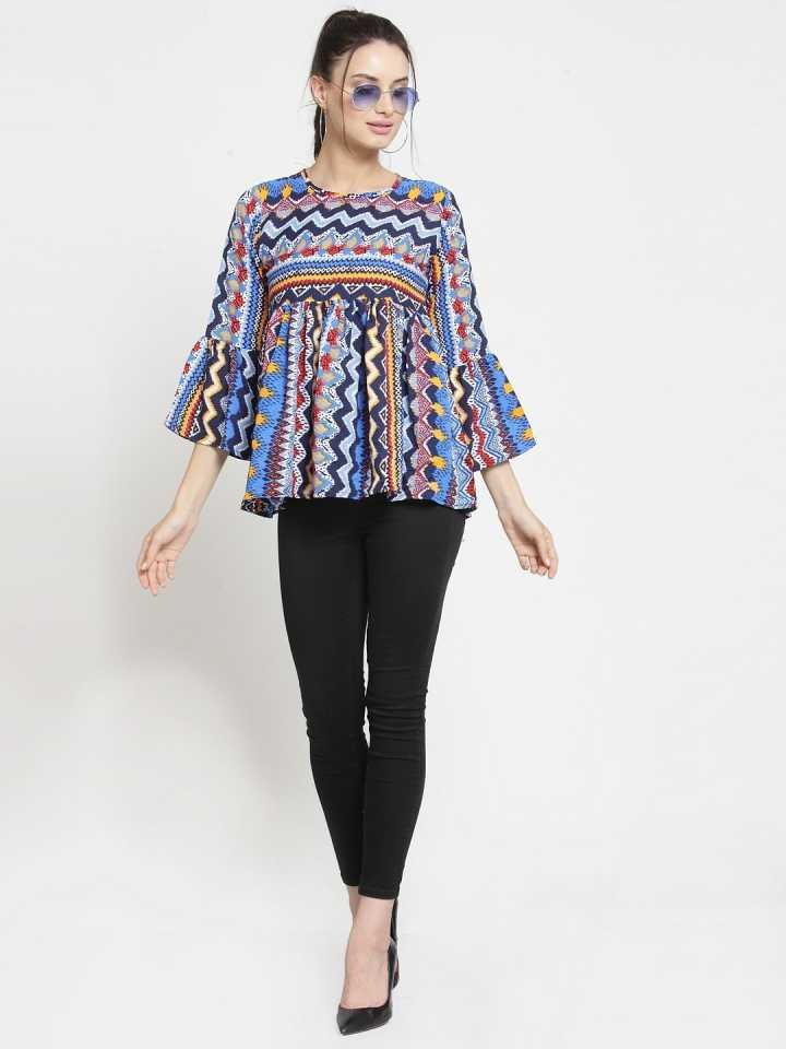 TANDUL  Casual Bell Sleeves Printed Women Multicolor Top