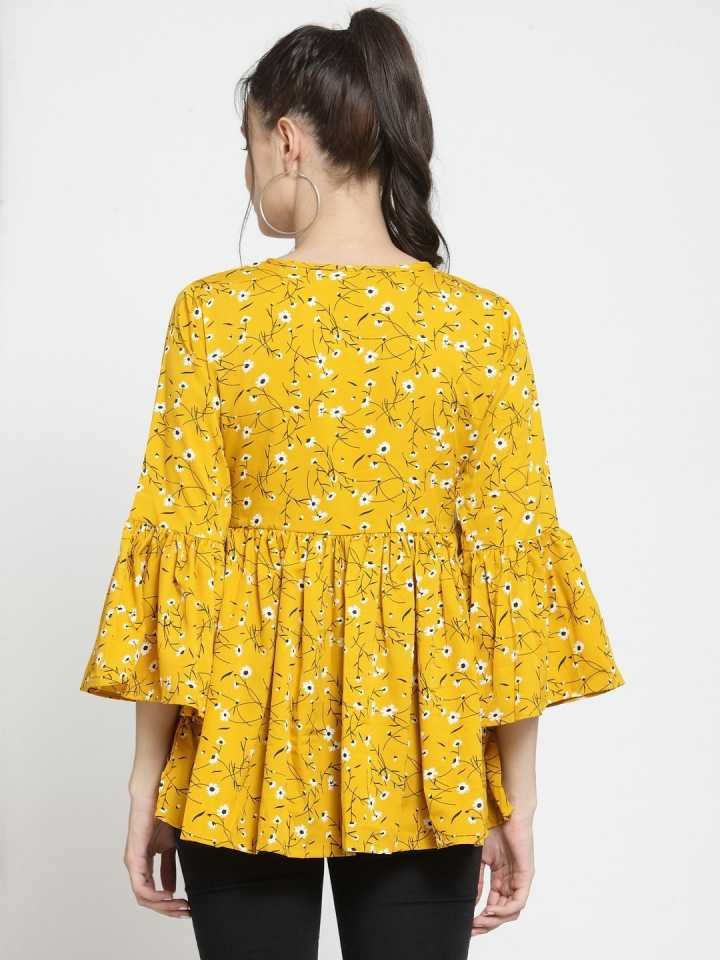 TANDUL  Casual Bell Sleeves Printed Women Yellow Top