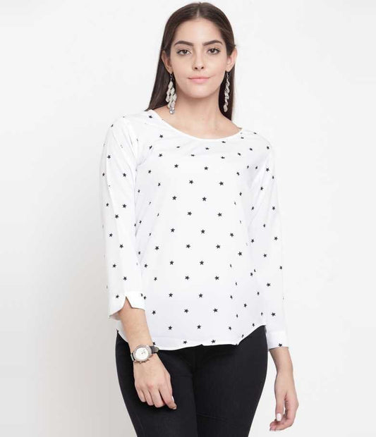 Casual Regular Sleeves Printed Women White, Black Top