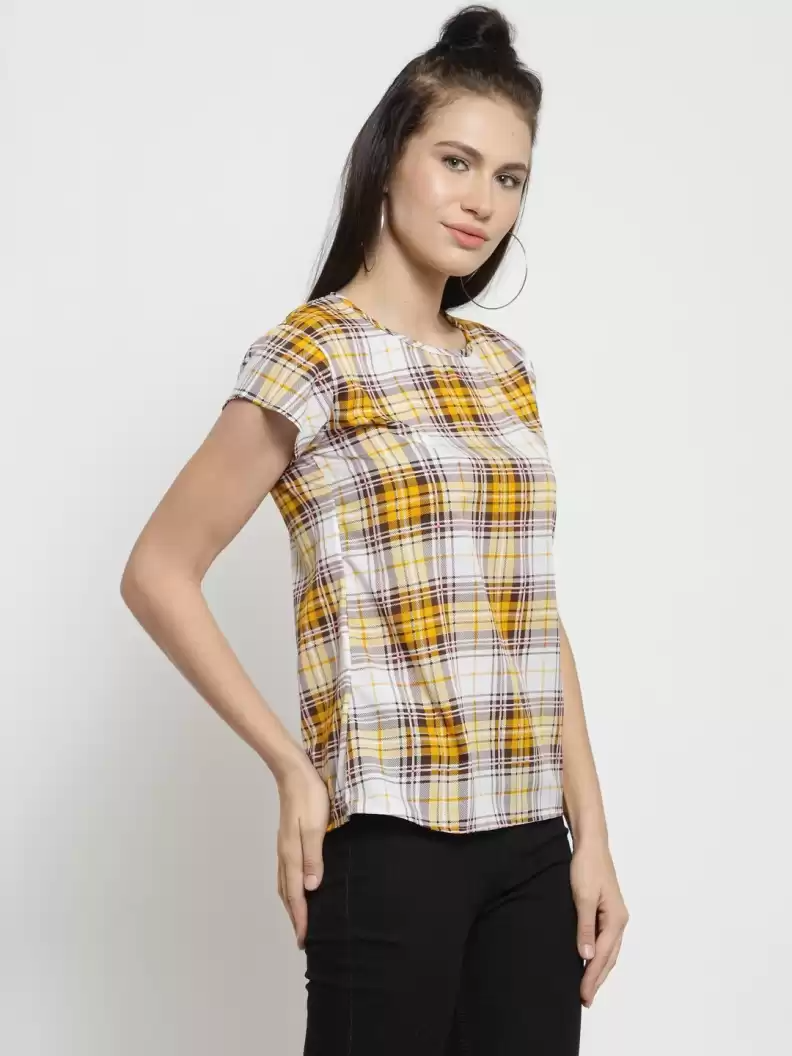 TANDUL  Casual Cap Sleeves Checkered Women Multicolor Top