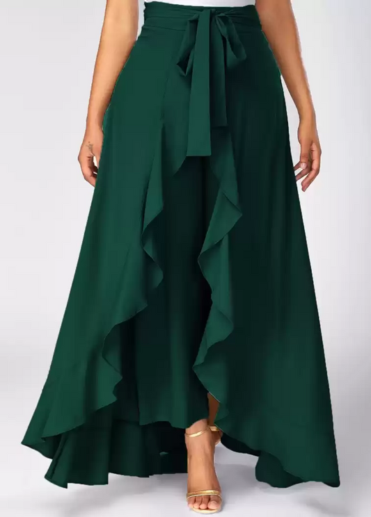 TANDUL  Flared Women Dark Green Poly Crepe Trousers