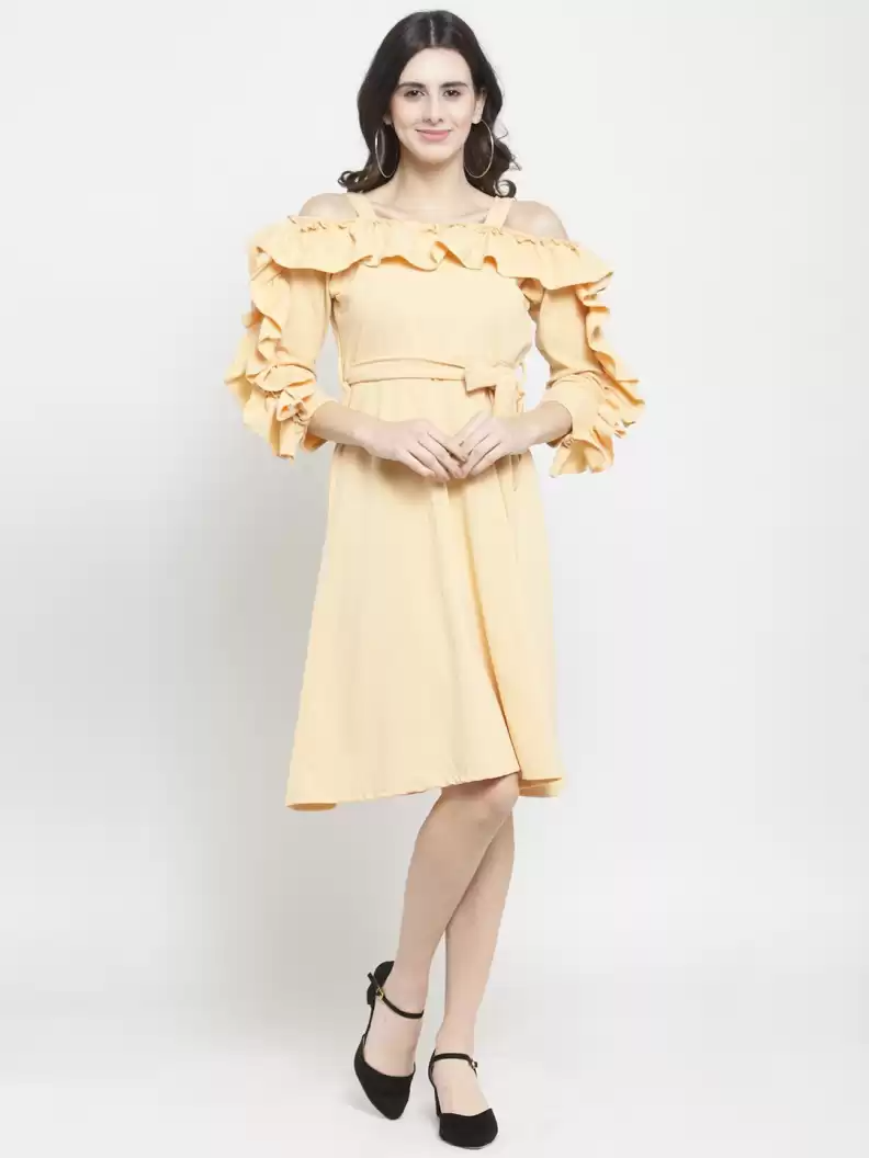 TANDUL  Women Ruffled Beige Dress