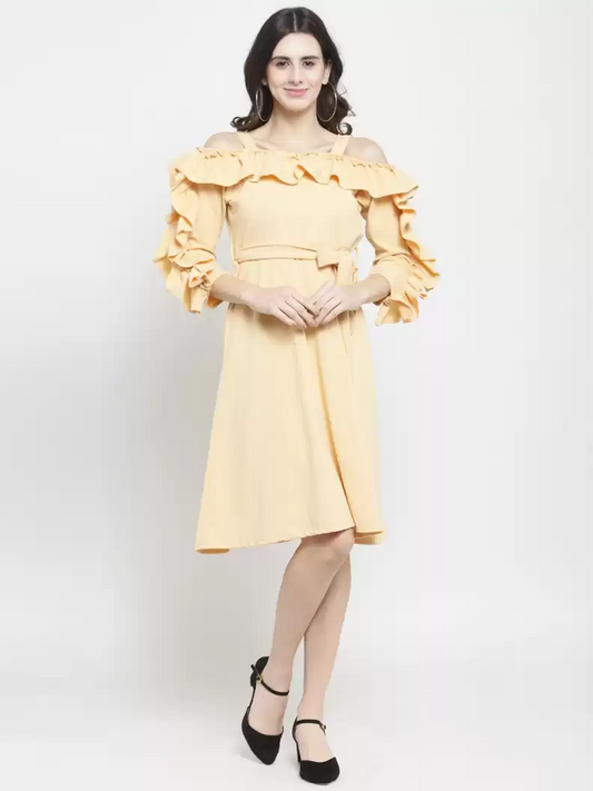 TANDUL  Women Ruffled Beige Dress