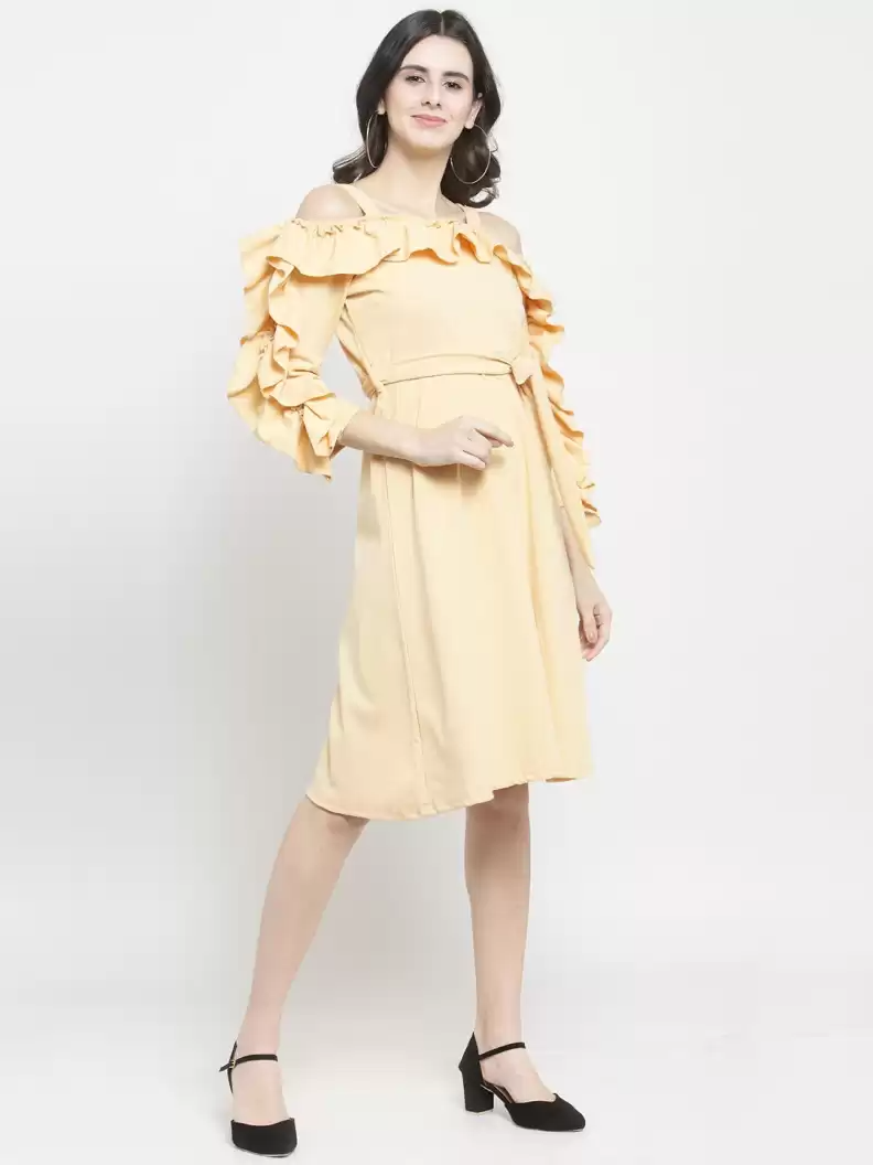 TANDUL  Women Ruffled Beige Dress