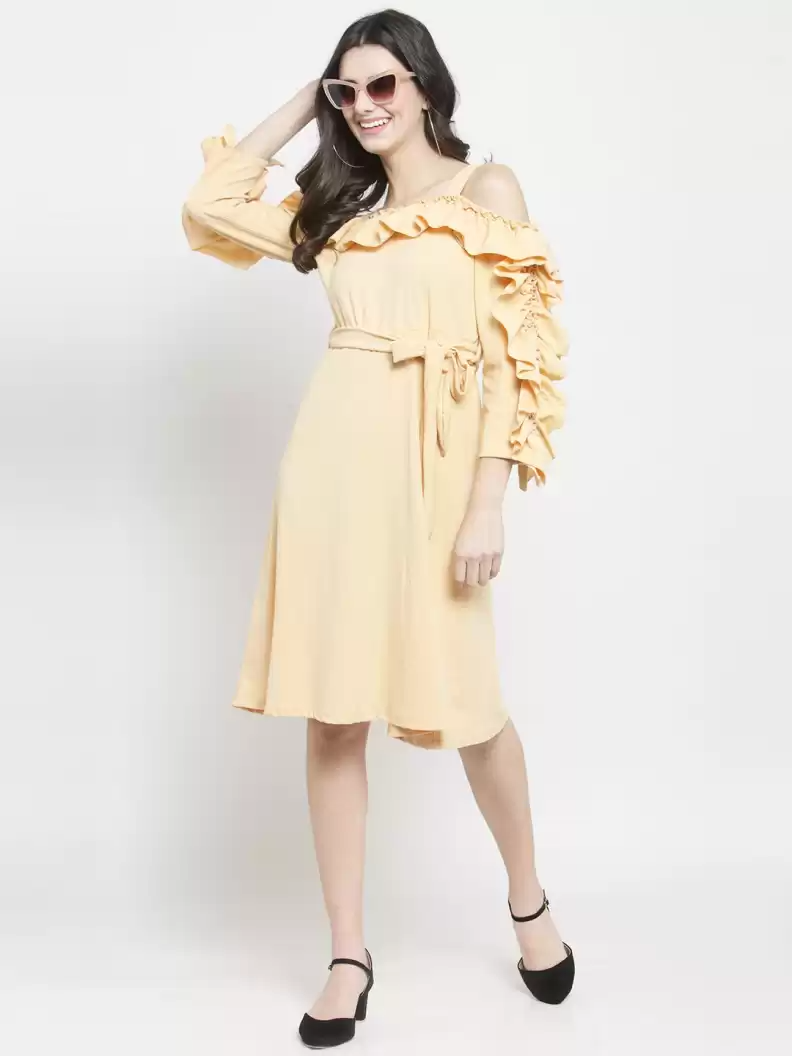 TANDUL  Women Ruffled Beige Dress