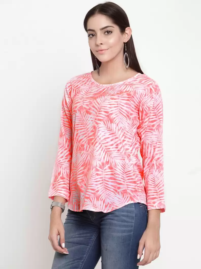 TANDUL  Casual Regular Sleeves Printed Women Orange Top