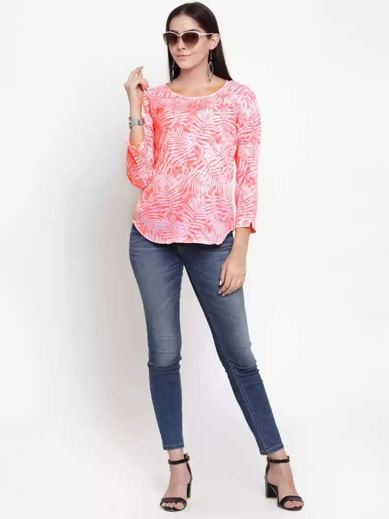 TANDUL  Casual Regular Sleeves Printed Women Orange Top