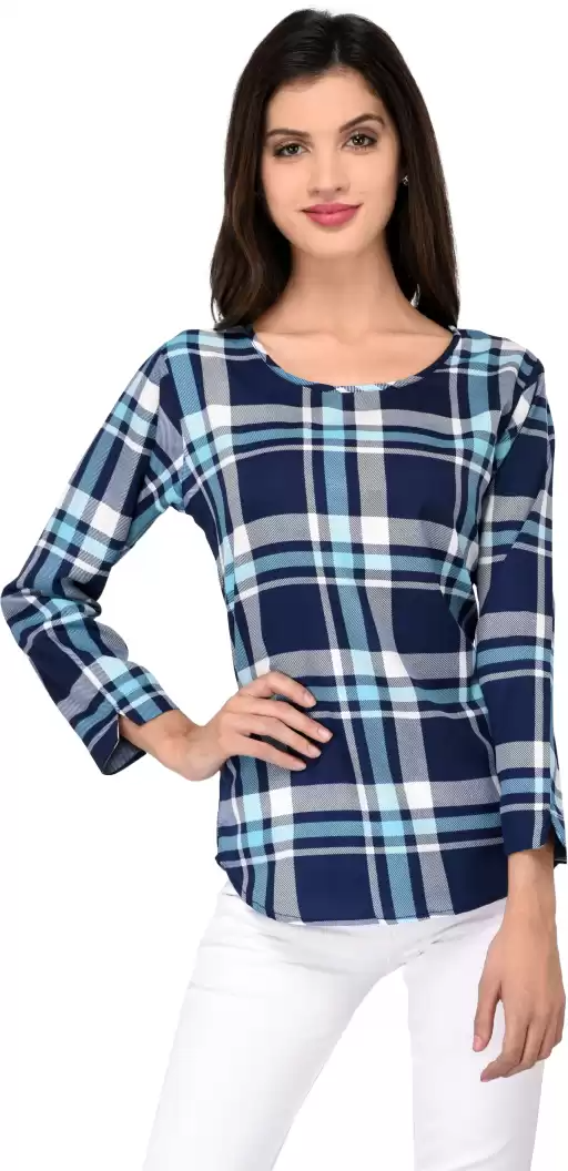TANDUL  Casual Regular Sleeves Checkered Women Multicolor Top