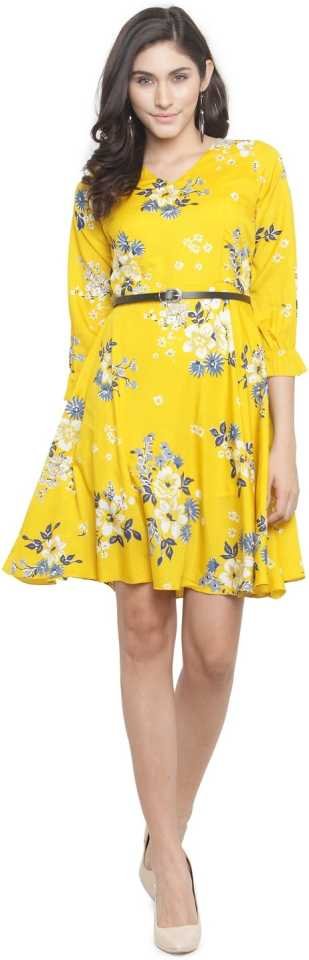 TANDUL  Women Fit and Flare Yellow Dress