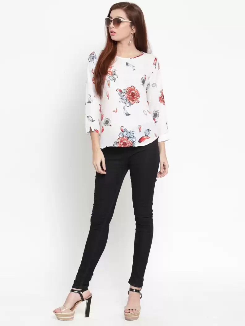 TANDUL  Casual Regular Sleeves Floral Print Women Multicolor Top