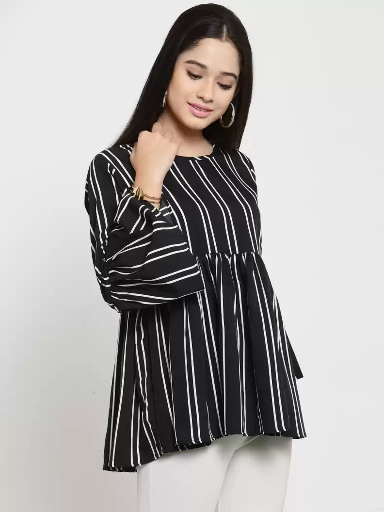 TANDUL  Casual Bell Sleeves Striped Women Multicolor Top