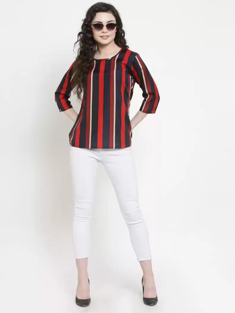 TANDUL  Casual Regular Sleeves Striped Women Multicolor Top