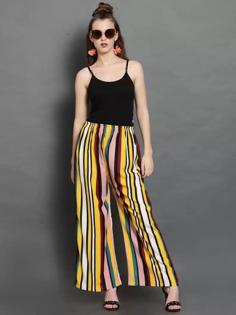 Stacked Flame Regular Fit Women Multicolor Crepe Trousers