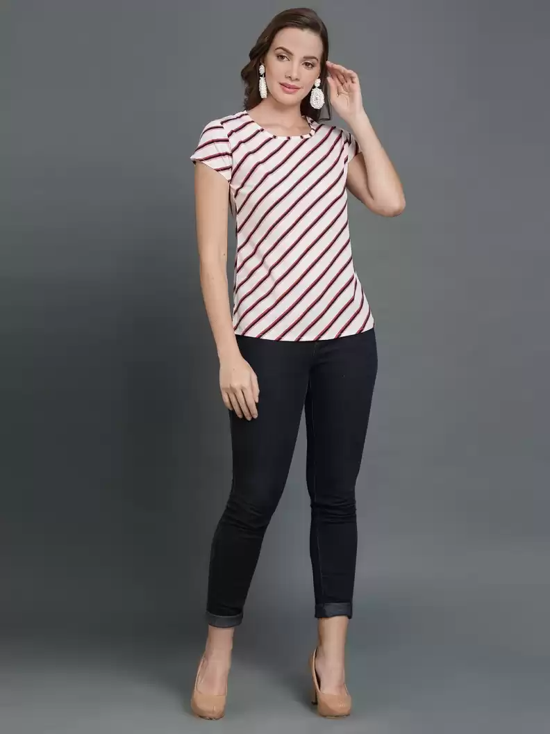 TANDUL  Casual Regular Sleeves Striped Women Multicolor Top