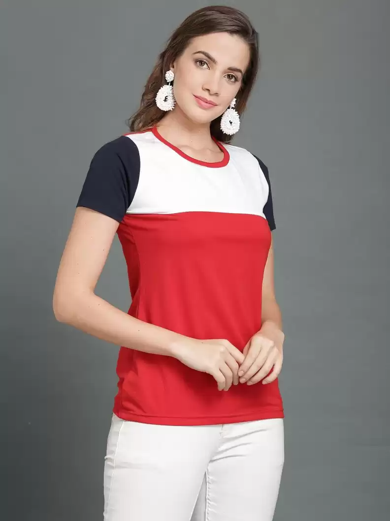 TANDUL  Color Block Women Round Neck Red T-Shirt