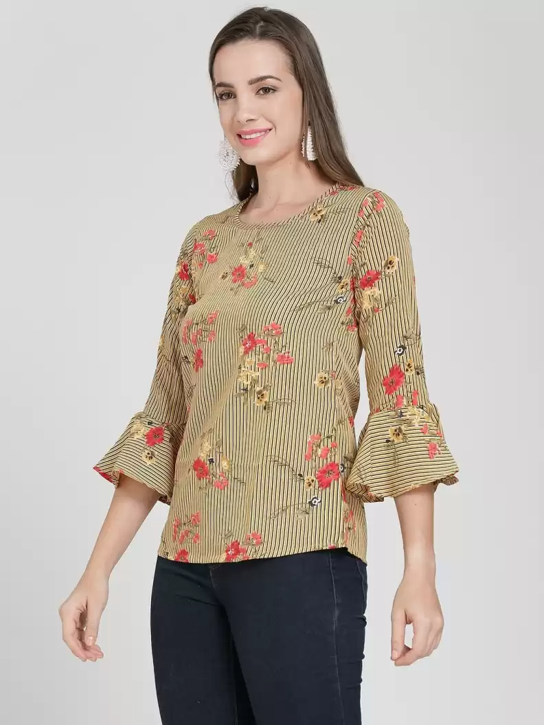 TANDUL  Casual Bell Sleeves Floral Print Women Multicolor Top