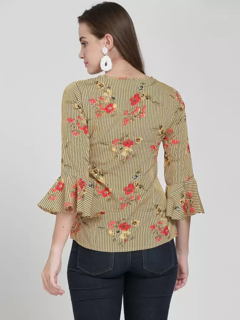TANDUL  Casual Bell Sleeves Floral Print Women Multicolor Top