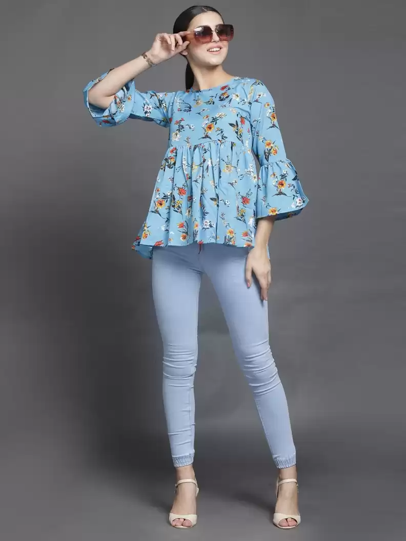 TANDUL  Casual Bell Sleeves Printed Women Multicolor Top