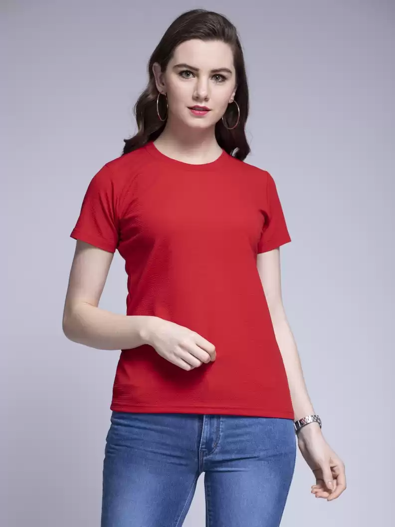 TANDUL  Casual Regular Sleeves Solid Women Red Top