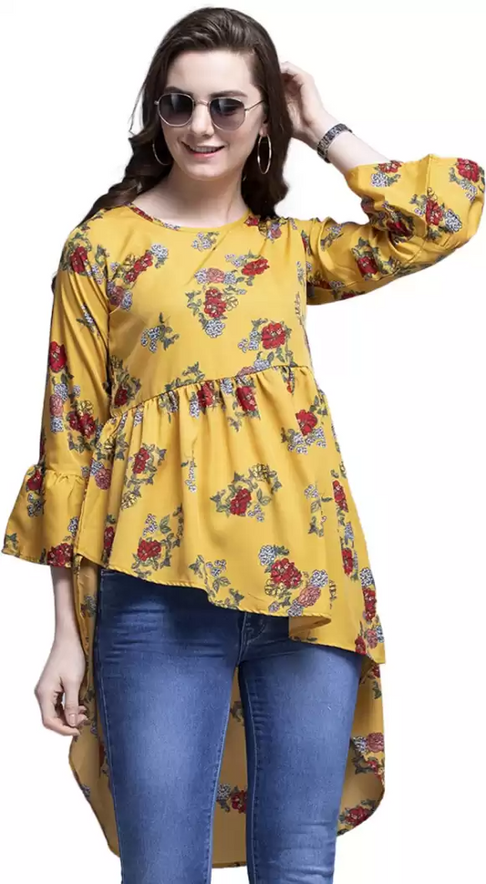 TANDUL  Casual Bell Sleeves Floral Print Women Multicolor Top