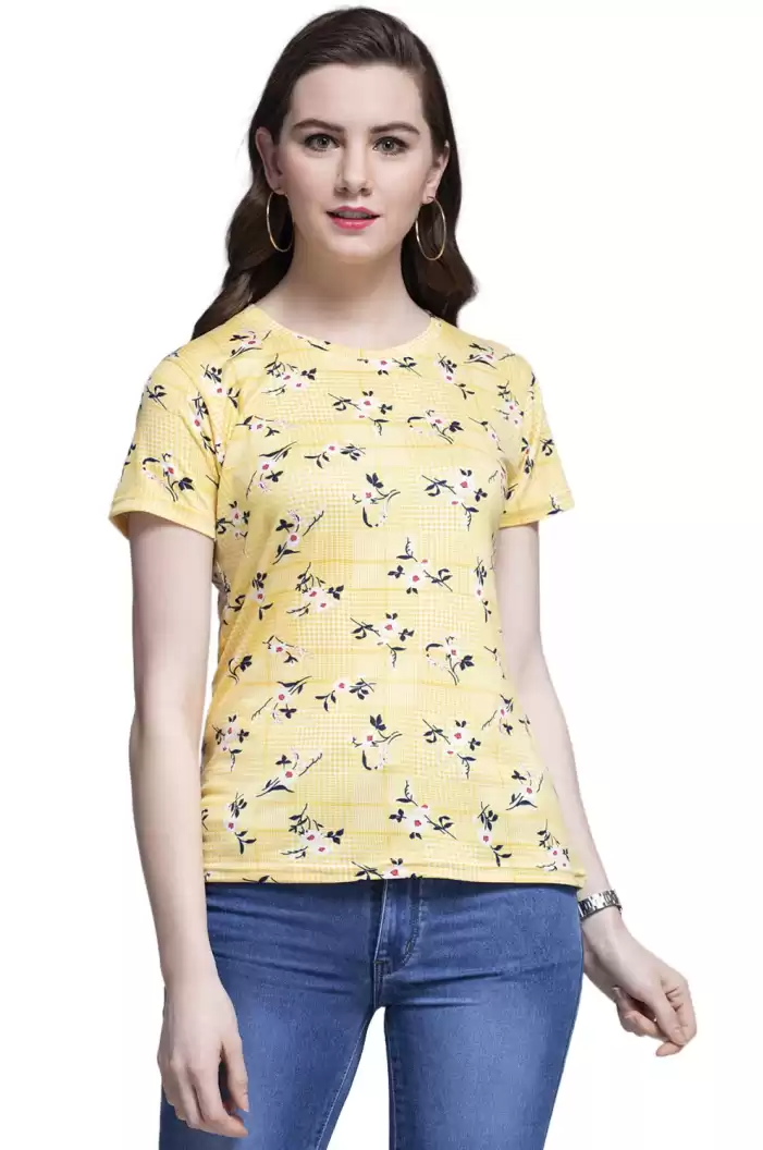 TANDUL  Casual Regular Sleeves Floral Print Women Yellow Top