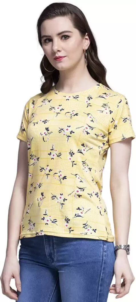 TANDUL  Casual Regular Sleeves Floral Print Women Yellow Top